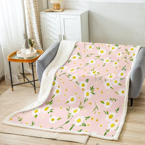 Manfei Manta de margaritas, manta de flores amarillas y blancas para sofá, manta de cama de jardín botánico para niños y niñas, decoración de