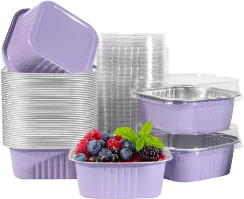 Miniatura 9 de 50 Pcs Mini Square Baking Cups with Lids,5oz Aluminum Foil Mini Cake Pans with Lids,Disposable Ramekins Cake Pans,150ml Dessert Cups Cupcake Pans