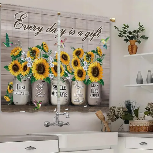 Miniatura 9 de Cortinas de Cocina de Girasol Estilo Granja, Cortinas de Ventana Cortas Pequeñas de Café con Flores Rústicas Florales del Campo, Cortinas de Ventana