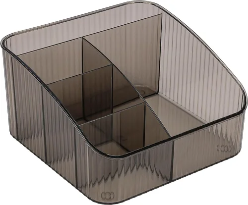 JessLab Organizador de maquillaje, organizador de cuidado de la piel de PET con 5 compartimentos, organizador de maquillaje para escritorio, Gris