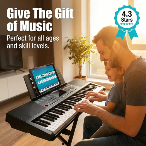 Miniatura 7 de RockJam - Teclado compacto de 61 teclas con soporte para partituras, fuente de alimentación, calcomanías para notas de piano y lecciones de Simply