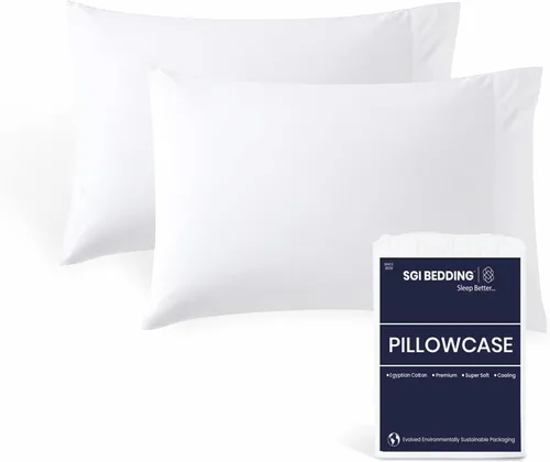 SGI bedding Juego de 2 fundas de almohada estándar de 100% algodón egipcio, 1000 hilos, tejido de satén ultrasuave y lujoso, transpirable y