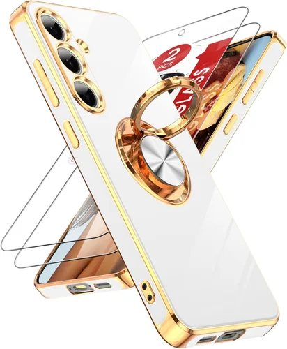 Miniatura 58 de LeYi Funda para Samsung Galaxy S22 Ultra con soporte de anillo giratorio de 360°, soporte magnético, chapado en oro rosa, borde protector para Negro