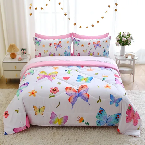 Miniatura 17 de Wajade Juego de edredón de 7 piezas con moño, juego de edredón a cuadros azules para niñas y niños, juego de ropa de cama a cuadros