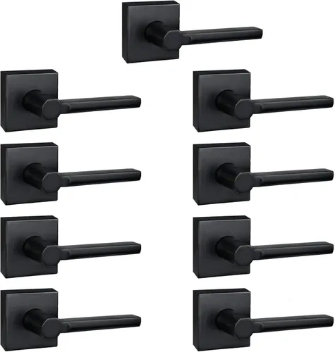 Miniatura 7 de Manija de Puerta de Paso (Sin Cerradura), Mango Cuadrado Interior de Servicio Pesado para Pasillo y Closet, Negro Mate, Reversible para Diestros