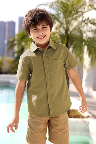 Miniatura 2 de Camisa de vestir de manga larga para niño, cuello clásico, con botones, de algodón liso, con bolsillo en el pecho