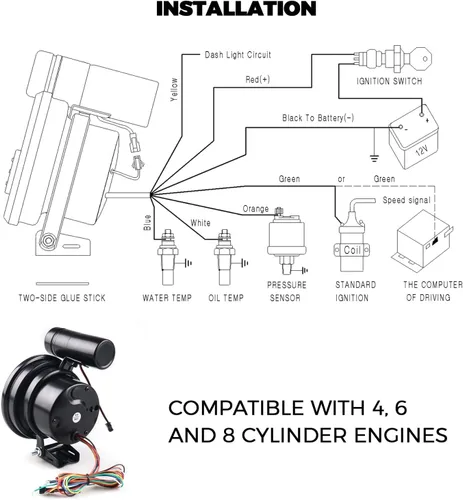 Miniatura 8 de MASO Motor de coche de 5 pulgadas 4 en 1 RPM Medidor de tacómetro de 12 V con asiento y luz de cambio, prensa de aceite de agua y temperatura