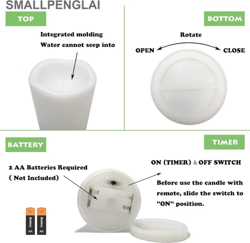 Miniatura 6 de Paquete de 1 vela de pilar sin llama para exteriores con control remoto y temporizador, impermeable, funciona con pilas, juego de velas LED