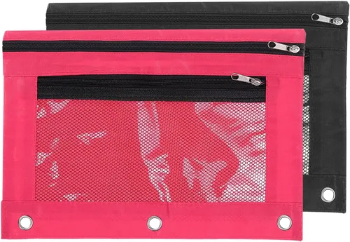 PATIKIL Estuche para lápices para carpeta de 3 anillos, paquete de 2 unidades, tela Oxford de malla con cremallera, estuche para oficina y hogar,