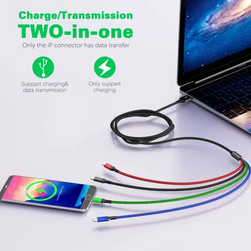 Miniatura 2 de Cable de carga múltiple, paquete de 2 cables de carga múltiple de 10 pies, cable de carga múltiple 4 en 1, cable de carga universal