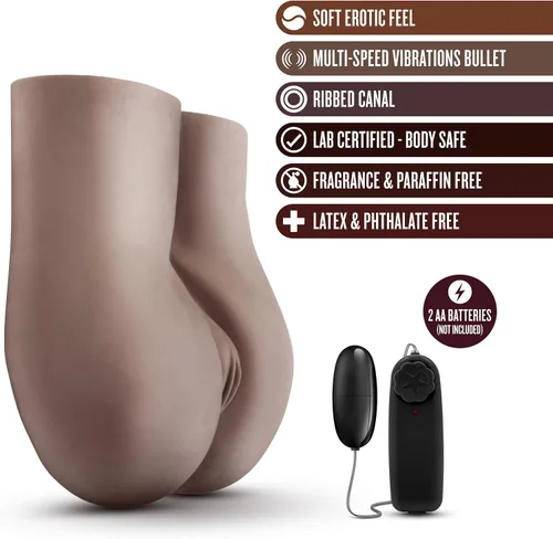 Miniatura 2 de Blush Fuck Me Deep - Masturbador realista de tamaño real de 10 libras de muñeca sexual marrón con coño y culo, textura acanalada, vibraciones