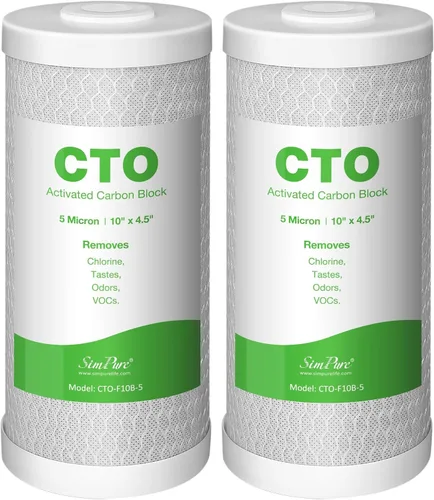 SimPure Cartuchos de filtro de agua para toda la casa, 5 micrones, bloque de carbón activado CTO de 10 x 4.5 pulgadas, para DB10P, DB10C-2, GE