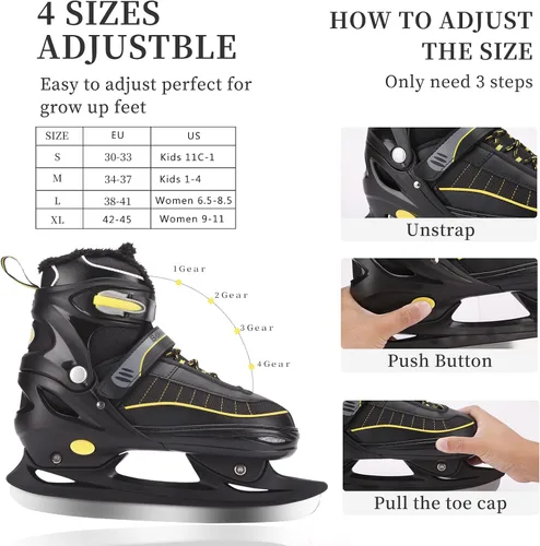 Miniatura 2 de Patines de hockey con 4 tamaños ajustables, acolchado suave y soporte de tobillo reforzado para niños, niñas, jóvenes, hombres, mujeres