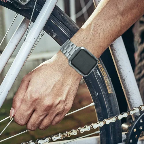 Miniatura 7 de baozai Compatible con Apple Watch Band de 1.496 pulgadas con funda, correa para iWatch de acero inoxidable con funda protectora de pantalla