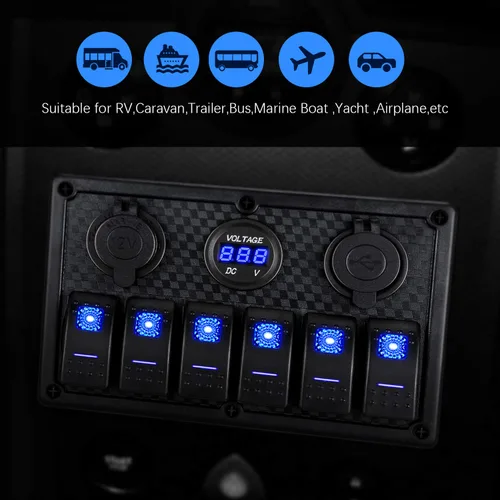Miniatura 8 de Kohree - Panel de interruptor basculante para barco de 6 y 8 marchas, 12 V, resistente al agua, panel de interruptores LED para coche, camión