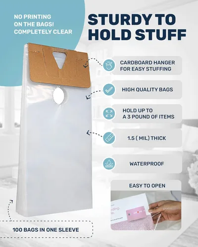 Miniatura 4 de TidyFriend Bolsas para colgar puertas de 6 x 12 pulgadas (paquete de 100), bolsas transparentes para colgar puertas que protegen volantes, folletos