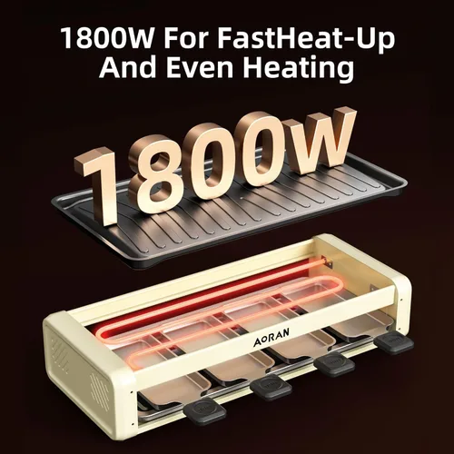 Miniatura 4 de Aoran Parrilla Eléctrica Sin Humo, Sartén Antiadherente para Interiores de 1800W, Sartén Multifuncional para Freír, Hornear, Guisar, Fácil de Blanco