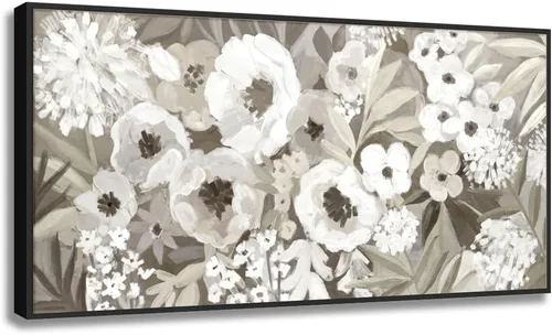 Miniatura 7 de Woxfcart Cuadros de flores para decoración de pared, impresión floral en blanco y negro sobre lienzo para decoración de baño, 15 x 12 pulgadas