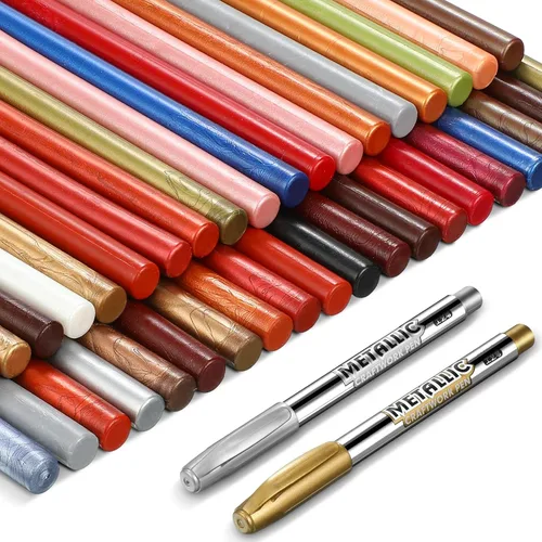Tondiamo Juego de 58 varillas y bolígrafos de cera multicolor para tarjetas de carta, sobre, invitación de boda, adhesivo para manualidades