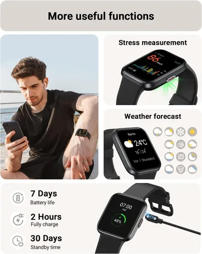 Miniatura 6 de Tensky Reloj inteligente para hombres/mujeres, Android, iPhone/Samsung, Alexa integrado, pantalla táctil de 1.8 pulgadas, rastreador de actividad