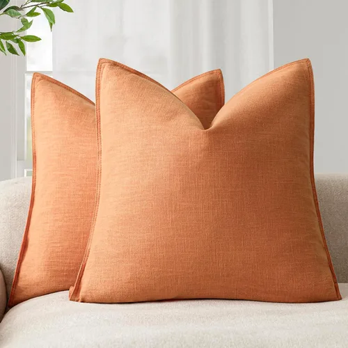 Miniatura 39 de Foindtower Paquete de 2 fundas de almohada decorativas de lino y liso, funda de cojín decorativa suave, estilo bohemio campestre para silla, sofá