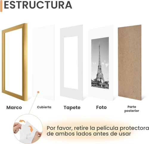 Miniatura 3 de upsimples - Portarretratos de 11 x 14 para galería de fotografías. Marcos para fotos de 8 x 10 pulgadas con paspartú o de 11 x 14 pulgadas sin Dorado