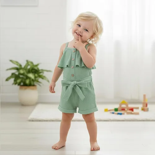Miniatura 4 de Ropa para niña pequeña, ropa sin mangas, de verano, de una pieza, con cuello halter, mameluco 1-6T