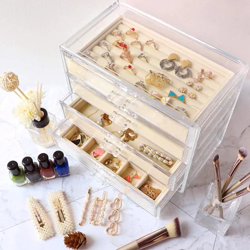 Miniatura 6 de Mebbay Joyero de acrílico con 4cajones organizador de joyas de terciopelo