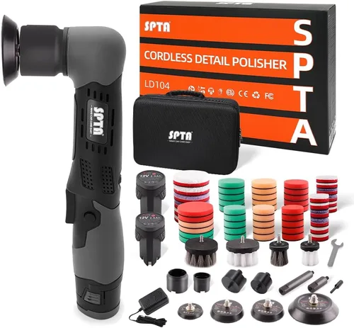SPTA Mini Pulidora Inalámbrica, Pulidora Múltiple Inalámbrica de 12V, Micro Pulidora de Coche Inalámbrica Eliminadora de Rayones RO/DA, Juegos de