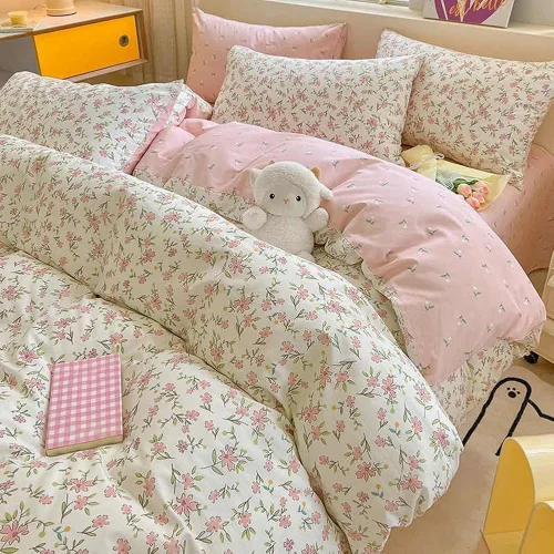 Miniatura 72 de VM VOUGEMARKET - Juego de funda de edredón floral amarilla de 3 piezas para niñas, de algodón, funda de edredón de flores rosas con cierre de F#