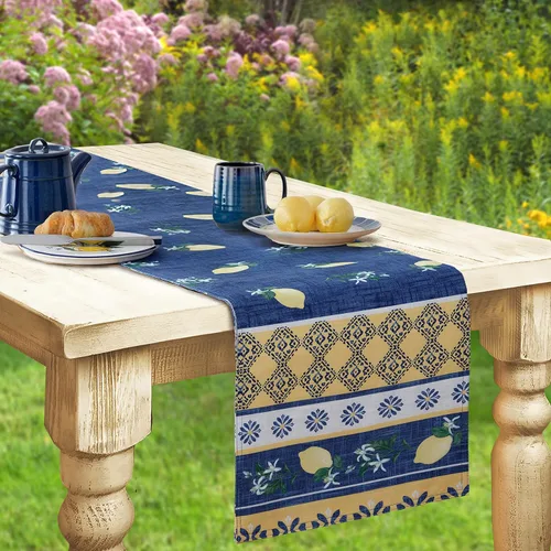 Miniatura 11 de Home Bargains Plus Mantel rectangular de tela, 52 x 70 pulgadas, jardín de limón azul, para interiores y exteriores, resistente a las manchas y al