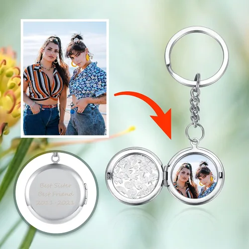Miniatura 2 de Personalized Master Collar con medallón de fotos personalizado que sostiene imágenes grabadas de acero inoxidable con texto fotográfico colgante