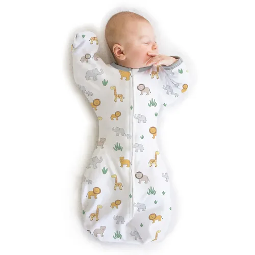 Amazing Baby - Saco de transición para envolver al bebé, mangas de media longitud con brazos hacia arriba y puños de mitones, manta portátil para En