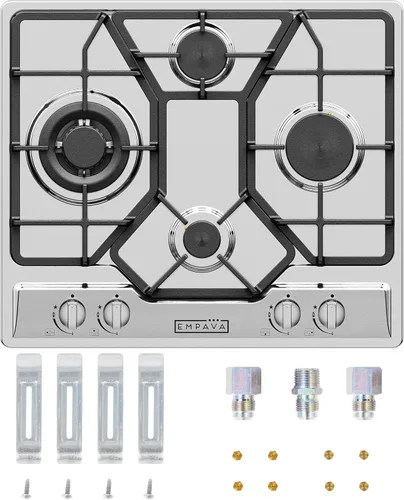 Miniatura 12 de Empava Placa de cocina de gas de 12 pulgadas, estufa Rv, 2 quemadores Italia SABAF sellado, estufas, convertibles a NG/LPG en acero inoxidable