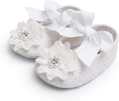 Miniatura 4 de Myleleya Zapatos planos Mary Jane para bebés y niñas con lazo y flores, vestido de princesa, para boda, zapatos de ballet antideslizantes para niños
