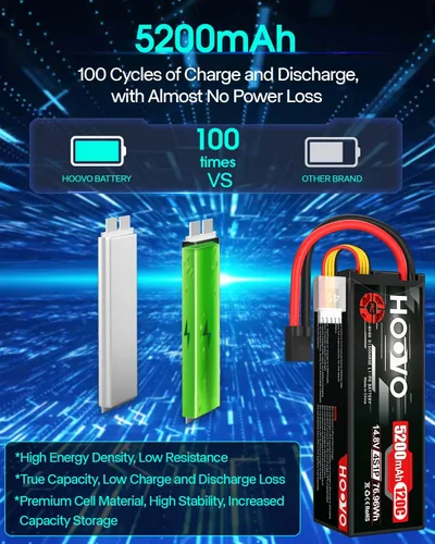 Miniatura 4 de HOOVO 4S Lipo Battery 14.8V 120C 5200mAh RC Car Battery Hard Case with TR Plug Compatible para 1/8 y 1/10 RC Car Buggy Truck Slash 4X4 Crawler