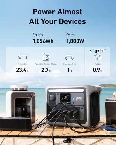 Miniatura 5 de Anker SOLIX C1000 Estación de energía portátil con panel solar bifacial de 100 W, generador solar de 1,800 W, batería LFP de 1056 Wh (LiFePO4), 6