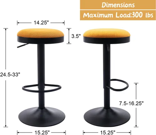 Miniatura 3 de Shunzhi Juego de 2 taburetes de bar redondos giratorios de altura de mostrador, modernos taburetes de bar ajustables, sillas de bar de pana sin