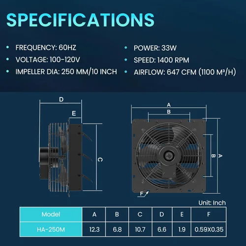 Miniatura 4 de HG Power 350 mm Exhaust Fan with Speed Regulator, Industrial Wall Fan with EC Motor, 2200 m³/h, Wall Fan, Adjustable Aluminium Window Fan for