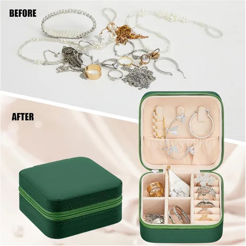 Miniatura 4 de Taiyin Caja de joyería de viaje Organizador de viaje Pequeño joyero Caja de regalo de dama de honor Mini caja organizadora de almacenamiento (verde)