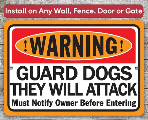 Miniatura 7 de Metal Signs - Warning Guard Dogs They Will Attack - Property Warning Guard Dog Bites Signs - Durable Metal Sign - Use Indoor/Outdoor - Notice Sign