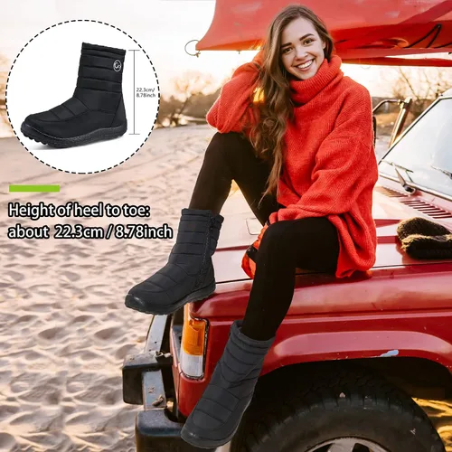 Miniatura 2 de Botas de nieve de invierno para mujer con soporte de arco para exteriores, con forro de piel cálida, botines con cremallera, impermeables, cómodos
