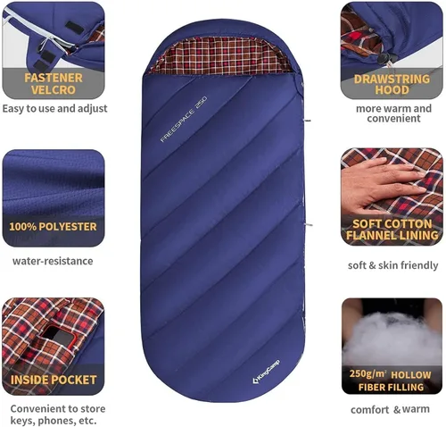 Miniatura 4 de KingCamp Sacos de dormir de franela para adultos, accesorios de campamento para clima frío, mochilero, clima fresco y cálido, saco de dormir de 3