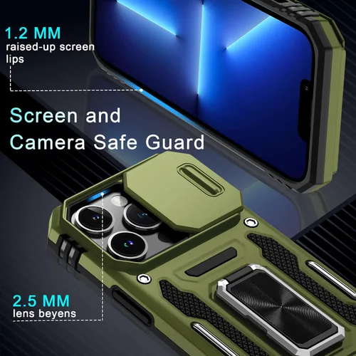 Miniatura 329 de DEERLAMN Funda para iPhone Xs Max con funda deslizante para cámara + protector de pantalla, soporte giratorio de anillo de grado militar a prueba