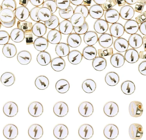 Miniatura 4 de Decoendiy 100 cuentas de relámpago esmaltadas de aleación de 0.315 pulgadas (0.315 in), forma redonda plana de destello, espaciador suelto colorido