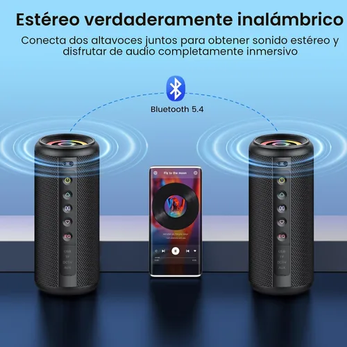 Miniatura 2 de Altavoz Bluetooth portátil, altavoz inalámbrico Bluetooth 5.4 2026 con sonido estéreo HD de 20 W, tiempo de reproducción de 20 horas, luces LED