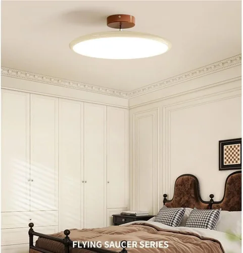Miniatura 3 de Round Semi Flush Mount Ceiling Light Retro Adjustable Three Color Temperature Eye Protection Indoor Lamp for Bedroom Office Kitchen Living Yellow