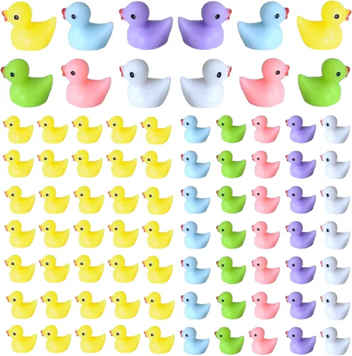 Tindobewan 100 piezas de pequeños patos de resina, mini patos en miniatura, adornos para manualidades, jardín, acuario, decoración del hogar