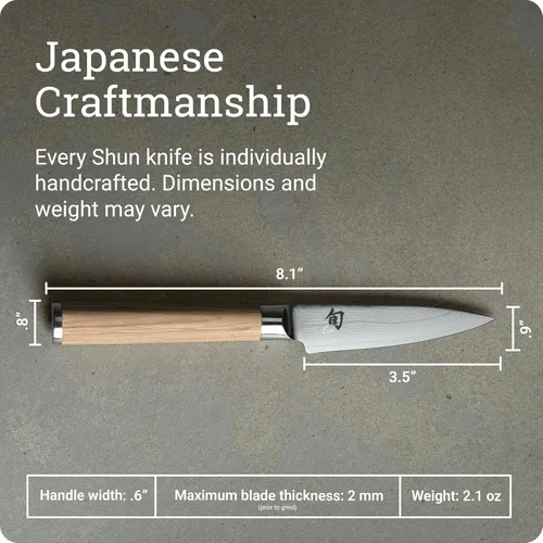 Miniatura 5 de Cuchillo de pelar Shun Classic Blonde de 3.5 pulgadas, cuchillo japonés artesanal para verduras y frutas, núcleo VG-MAX con revestimiento de acero