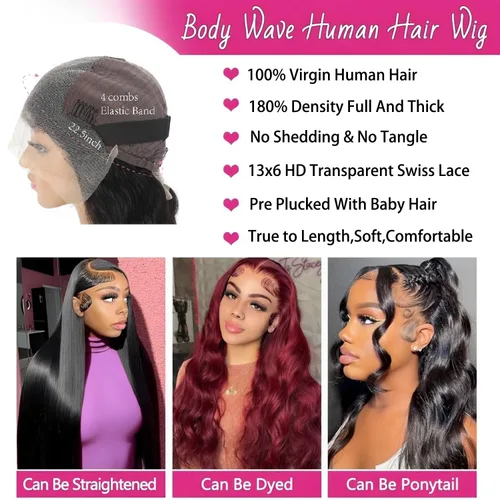 Miniatura 3 de Pelucas de cabello humano ondulado con encaje frontal de 13 x 6 pulgadas, prearrancado, densidad del 180%, peluca frontal de encaje HD, pelucas